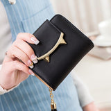 2017 Korean Cute Cat Anime Leather Trifold Slim Mini Wallet Women Small Clutch Female Purse Coin