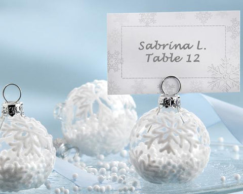 "Snow Flurry" Flocked Glass Ornament Place Card/Photo Holder (Set of 6)