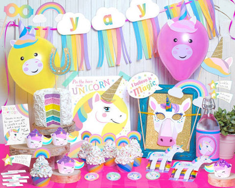 （Set of 84）Rainbow Unicorn Birthday Theme Party Supplies Pack, Unicorn Pegasus Photo Booth Props,Unicorn Party Banner for Kid Birthday Party