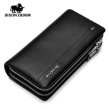 Men Wallet With Coin Pocket Double Zipper Business Genuine Leather