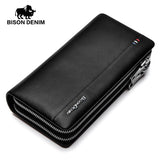 Luxury men wallets genuine leather large capacity long double zipper