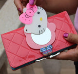 Bonjour kitty long célèbre marque designer bourse de luxe miroir magique femelle portefeuille femmes en cuir portefeuilles pour femmes carteira feminina