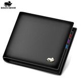 BISON DENIM Leather Men Wallet Brand Luxury Leather Wallets Office Male Wallet Mature Man Bifold Wallet Small Purse n4470-3