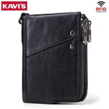 KAVIS Rfid 100% Genuine Crazy Horse Leather Wallet Men Small Walet Portomonee Male Cuzdan Short Coin Purse PORTFOLIO Card Holder