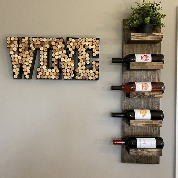 Rustic Wine Rack, Spice Rack, Wall Mounted Wine Bottle Holder & Display Shelf Vertical by DistressedMeNot