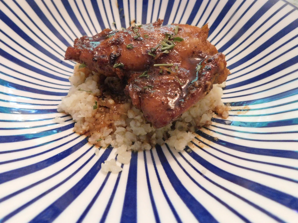 Honey-Mustard Soy Chicken over Cauliflower Rice