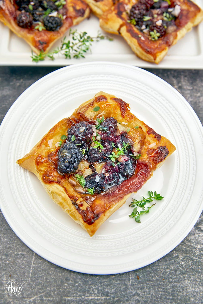 Upside Down Pastry With Brie, Berries, & Hot Honey Squares