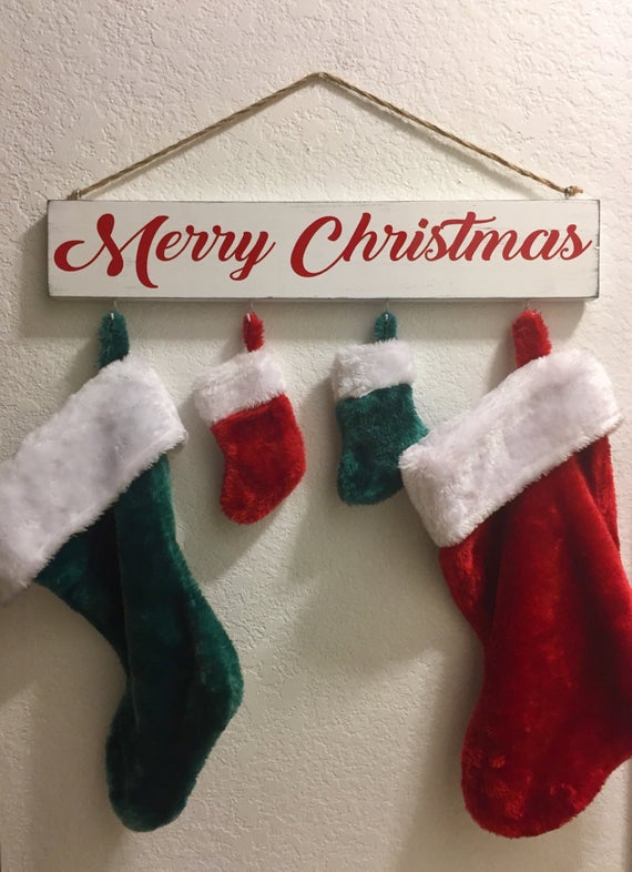 Merry Christmas Stocking holder, Stocking Hanger by DesignerDog173