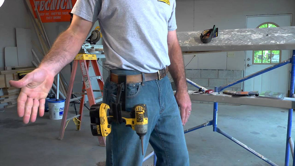 Dave Rivera demonstrates the Gorilla Hook cordless drill gun holster.