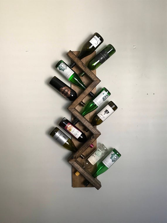 Zig Zag Wine Rack, Z Geometric Wall Mounted Rustic Wood Wine Bottle Display Chunky Primitive by DistressedMeNot