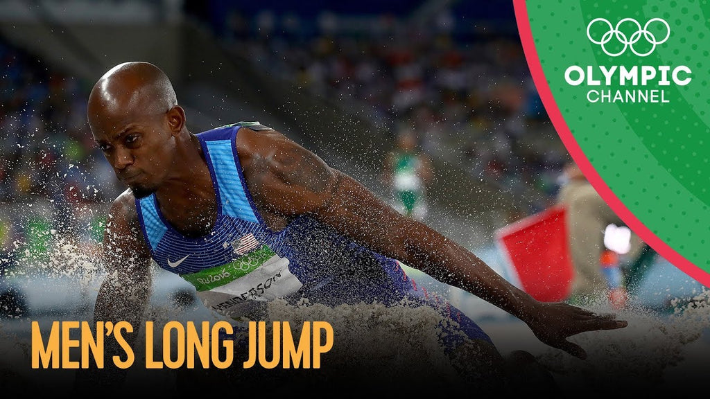 Former American footballer Jeff Henderson wins gold in men's long jump, beating the current champion Greg Rutherford in Rio 2016