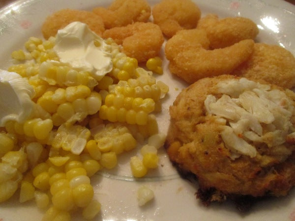 Baked Gourmet Crab Cakes and Perfectly Crisp Shrimp w/ Sweet Corn on the Cob