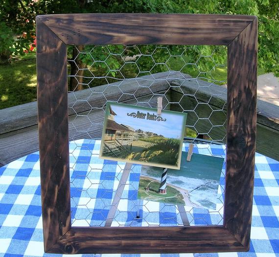 Chicken Wire Frame - Jewelry Organizer, Bulletin Board Photo Display - Burned Wood - 16 x 18 by IrishDayFair