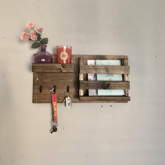 Entryway Mail Organizer | Key Hooks Coat Rack Catch All Leash Holder Rustic Modern Unique by DistressedMeNot