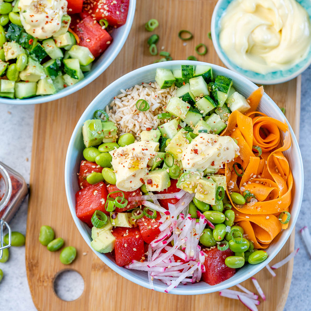 Marinated Watermelon Faux Poke Bowls