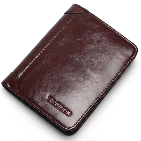 100% Genuine Leather Walle Oil Wax Leather Bifold Men Walle Casual Soild Men Wallets With Coin Pocke Purses Male Wallets