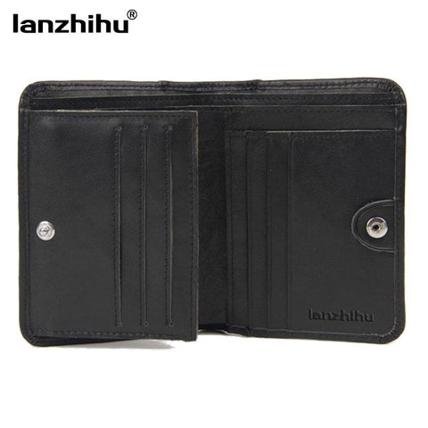 100% Genuine Leather Wallets for Men Vintage Real Leather Luxury Short RFID Blocking Bifold Wallet Brand Designer Cowhide Purse