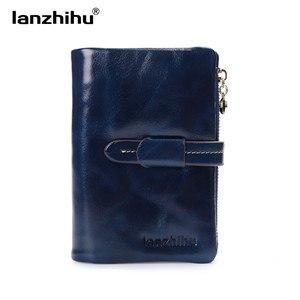 100% Women Genuine Leather Wallet Short Small Oil Wax Cowhide Purse Women's Vintage Lady Leather Clutch Coin Purses Card Holder