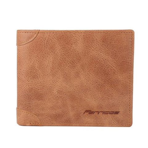 RFID Leather Retro Three Fold Short Wallet