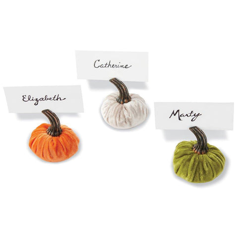 Mud Pie Home Velvet Pumpkin Autumn Thanksgiving Placecard Holder Set of 3 Colors 1 Each Color