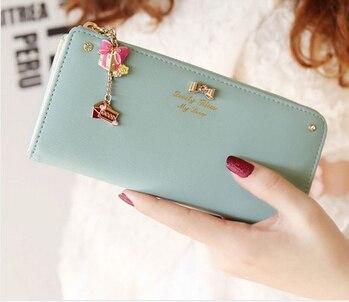 2017 New Colorful Bowknot Pendant PU Leather Long Design Brand Wallet Purse Handbag - Free Shopping Purse