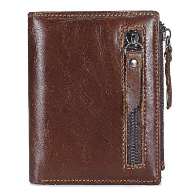 2017 New Promotion Genuine Leather Men's Walle Vintage Style Wallets For Men Oil Wax Leather Cash Organizer Zipper Coin Purse