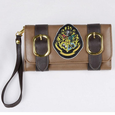 2017 Vintage Movie Harry Potter Gryffindor Long Men Wallets Three Fold Clutch Brown Leather Students Women Purse Money Cards Bag