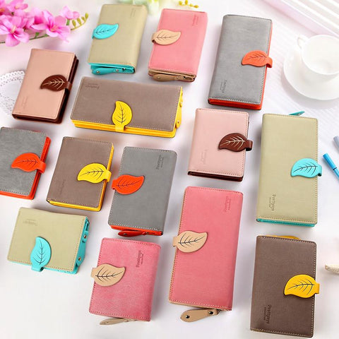 2018 Brand New Women Leaf Hasp Wallet Fashion Short Middle Long Leather Coin Purses Card Holders Girls Money Clutch Bag Carteras