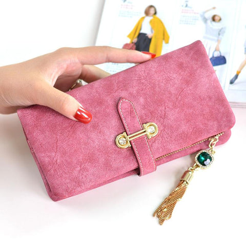 2018 Dull Polish Retro Leather Women Wallet Long Purse Vintage Solid Multiple Cards Holder Clutch