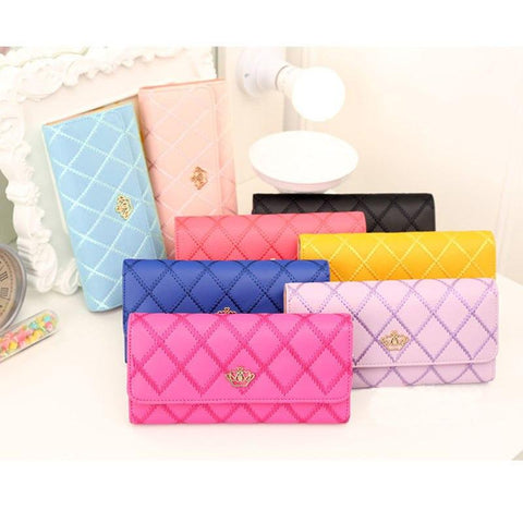 2018 Fashion Mini Women Clutch Long Purse Leather Girls Cute Diamond checkered lines Girls Birthday