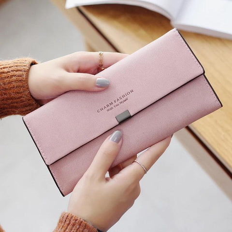 2018 Ladies Scrub Matte Leather Long Wallet Women Brand Vintage Card Holder Coin Purse Women Zipper Hasp Purse Clutch Money