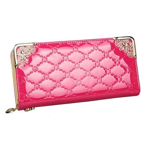 2018 Luxury Vintage Brand Women Long Patent Leather Plaid Wallet Female Clutch Ladies Phone Purse Coin Credit Card Holder Cuzdan