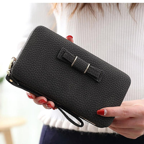 2018 New Bow Tie women&#39;s purse Korean Mobile Phone Bag Large Capacity Women Wallet Female Coin