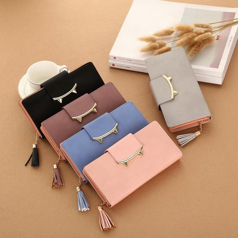 2018 New Design High Quality Fashion Girls Purse Women Tassel Solid Color Coin Purse Long Wallet