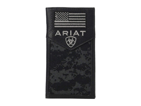 Ariat Mens Leather Sport Digital Camo Patriot Rodeo Checkbook Wallet (Black)