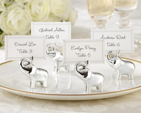 "Lucky in Love"  Silver-Finish Lucky Elephant Place Card/Photo Holder (Set of 4)