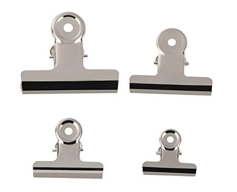 Bulldog Clips - 50-Pack 4 Assorted Sizes Hinge Clips, Stainless Steel Binder Clips for Documents, Files, Pictures, Home Office Supplies, 1.5-inch, 2-inch, 2.5-inch, 3-inch, Silver