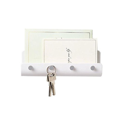 Chris.W Mail Letter Holder with 4 Key Hooks Organizer for Entryway, Kitchen - Self-Adhesive Wall Mount, White