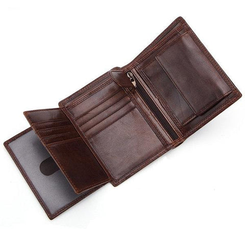 Vintage Genuine Leather Tri-Fold 12 Card Slots Wallet