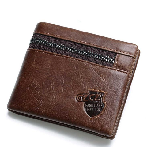 Vintage Genuine Leather 11 Card Coin Bag Trifold Wallet