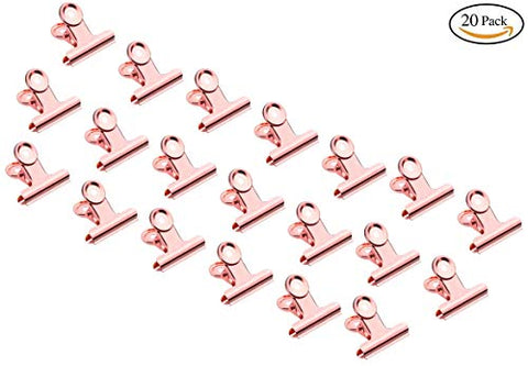 Healthcom 20 Pack Rose Golden Metal Hinge Clip File Paper Binder Clamps Clips for Crafts Food Bags Drawings Home Office School Supplies (38mm)