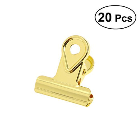 TOYMYTOY 20PCS 20MM Metal Bulldog Clips Hinge Clips Utility Clamps for Pictures Photos Money Files Organizing Home Office Use (Golden)