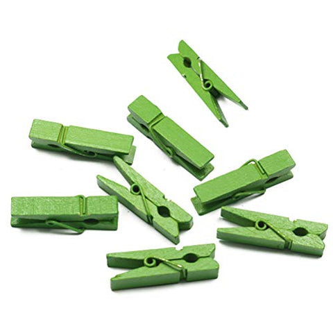 Vosarea 100PCS Clips Pictures Wood Mini Small Paper Clips Clothespin Wedding Cork Board Hanging Photos Painting Artwork Crafts - Green