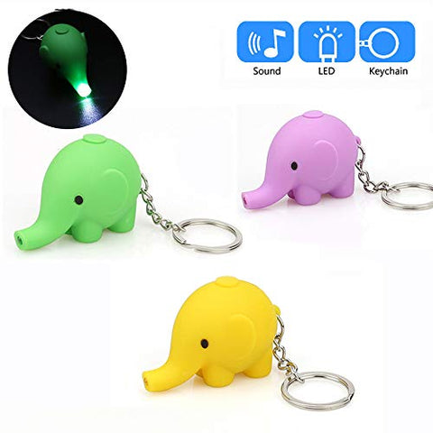 Glumes Cute Animal Keychain with LED Flashlight and Sound Effects 3D Cute Cartoon Key Holder For Children Designer Key Ring for Kids Christmas Thanksgiving Gift 1 PCS (Elephant, Green)