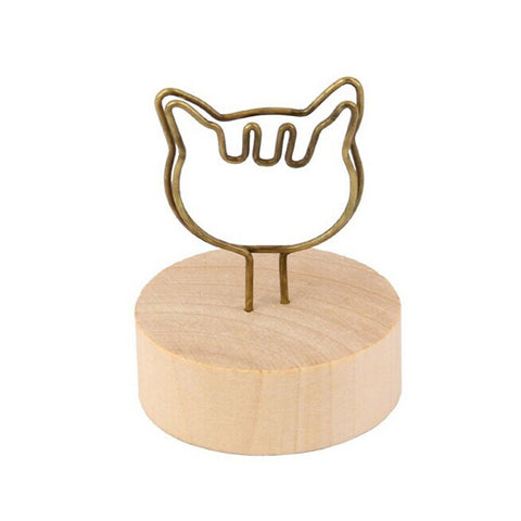 FENICAL Cat Shape Memo Photo Holder with Wood Base Wedding Name Card Holder Card Paper Note Clip