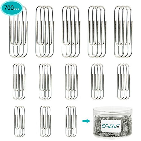 Paper Clips, 700 Pieces Assorted Sizes Paper Clips, Small, Medium and Jumbo (28mm, 33mm, 50 mm), for Office School Clips and Personal Document Organizing (Silver) by EAONE