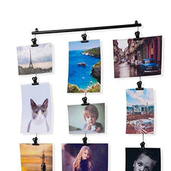 2 Pack Hanging Kids Art Project Picture Display Photo Holder with Metal Cable Strings and 48 Magnetic Clips Metal Black