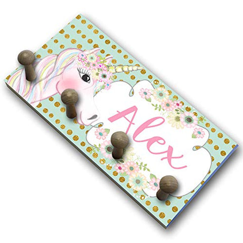 Toad and Lily Mint Pink Gold Unicorn HAT Holder - Personalized Hat Holder - Clothing Rack - Hat Organizer for Girls HH0037