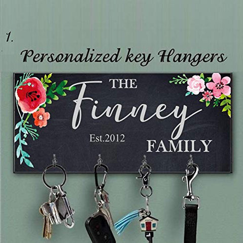 Personalized Decorative Floral key holder for wall Storage Hook key Organizer wall Great housewarming gifts Dog leash rack Christmas gifts for new homeowner Apartment warming gift Multi key hanger