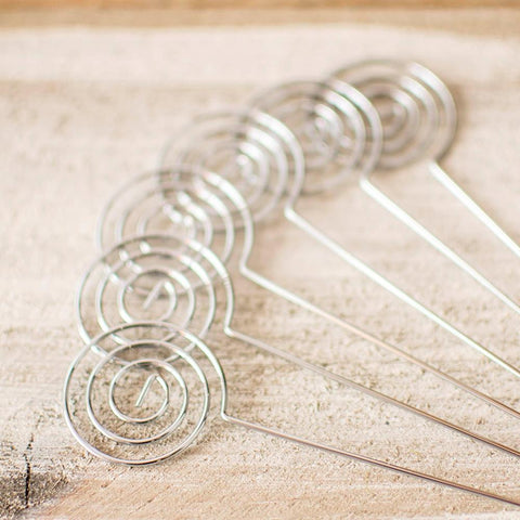 Table Number Picks, Spiral Place Card Holders, 6 in, Silver, 6 Pack